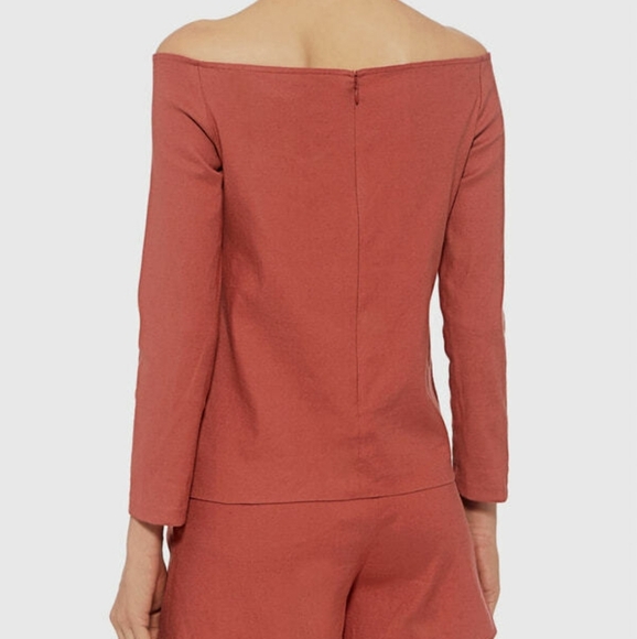 Theory Aprine New Stretch Linen Off the Shoulder Top in Carmine Red P (00-0) - Picture 2 of 16